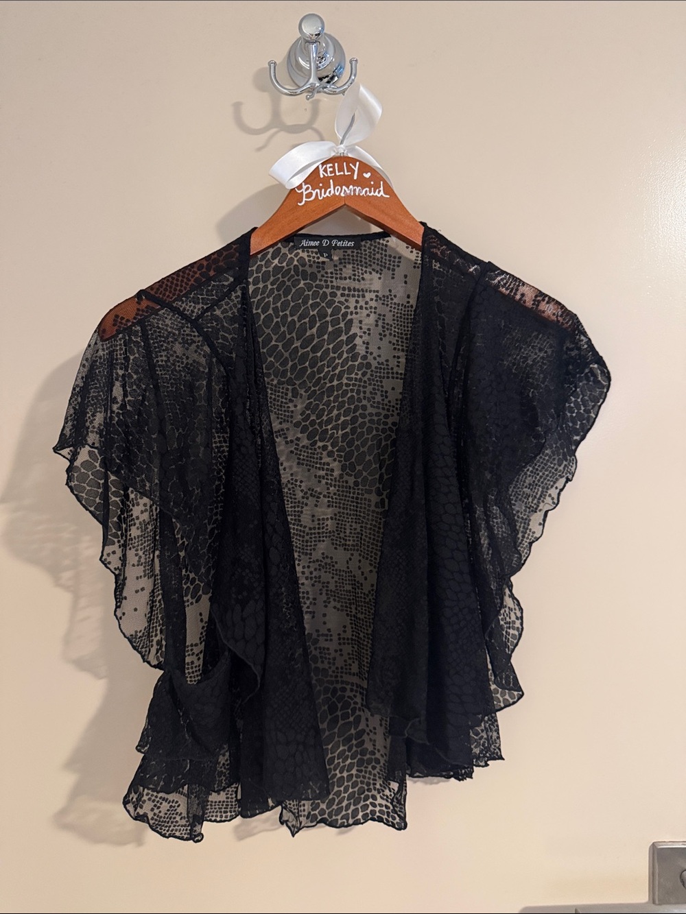 💛5 for $50 Sheer Black Lace Open-Front Shrug by Aimee d petites